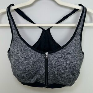 Victoria’s Secret VSX Sport Front Zip Racerback Sports Bra Grey Gray Black 36DDD